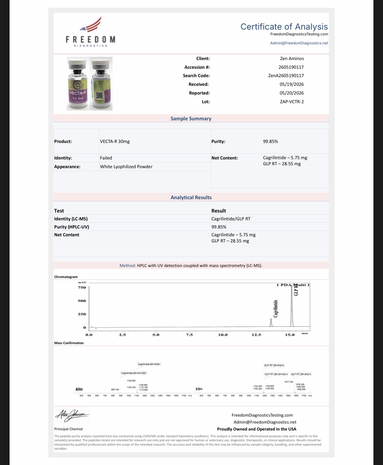 “VECTA-R” ZAP-3R 25MG + CAGRI 5MG 10ct Research Pack - Image 2